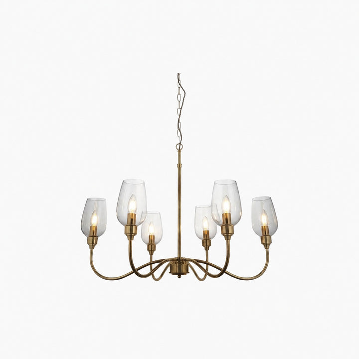 Clarione Art Deco 6-Light Linear Chandelier with Blown Glass Shades for Kitchen