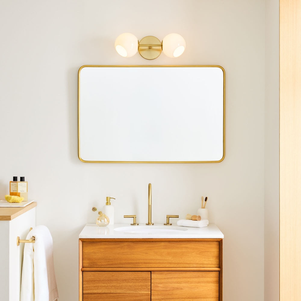 White Staggered Globe Glass Sconce - Double Head Vanity Wall Light