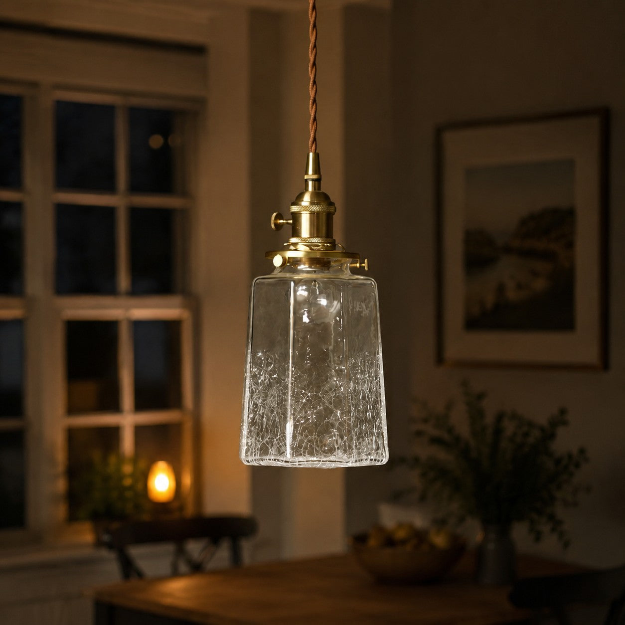 Japanese Vintage Crackle Glass Pendant Light