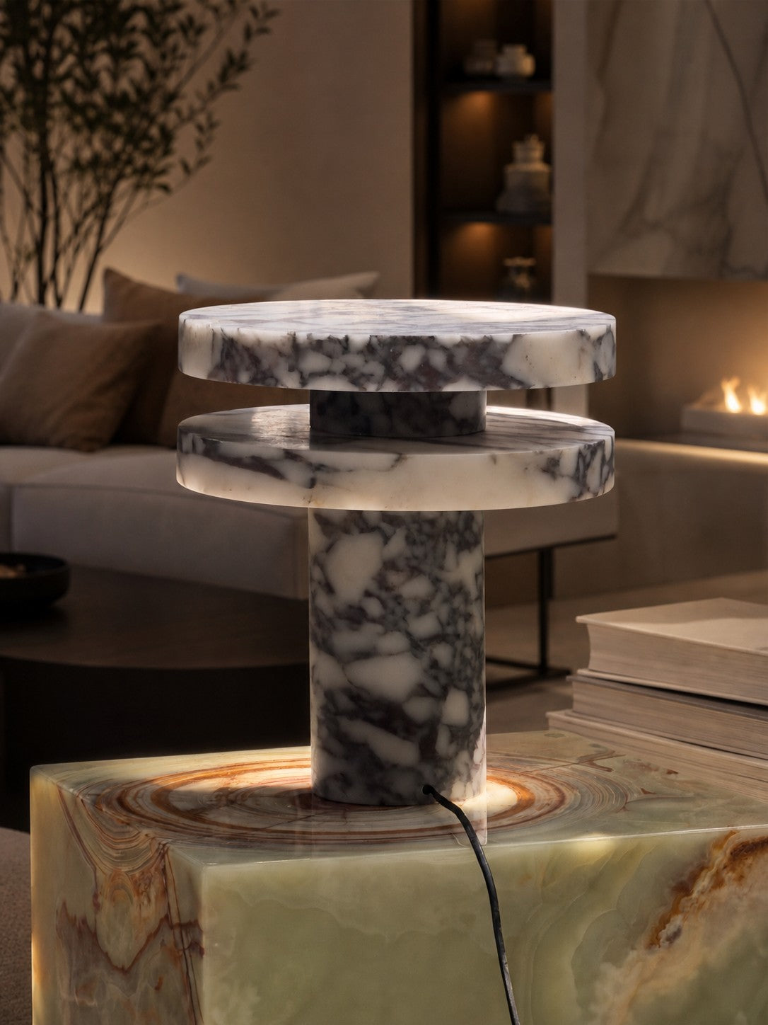 Modern Sculptural Table Lamp with Cylindrical Base Design for Bedroom Bedside and Living Room Use