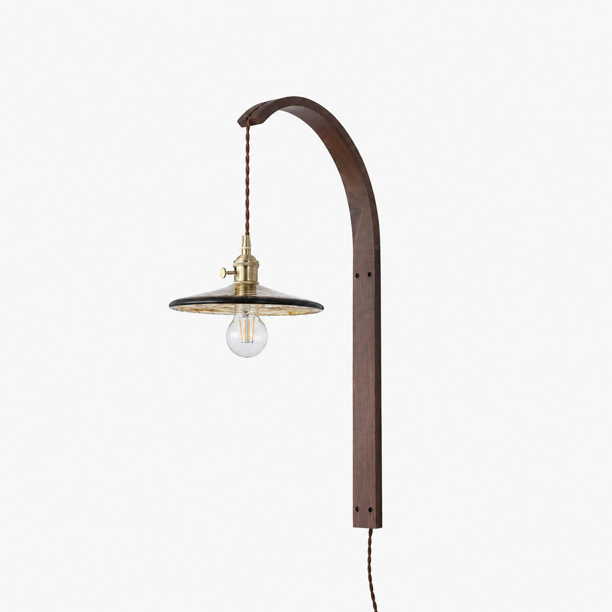 Curved Walnut Ceramic Plug-in Wall Light