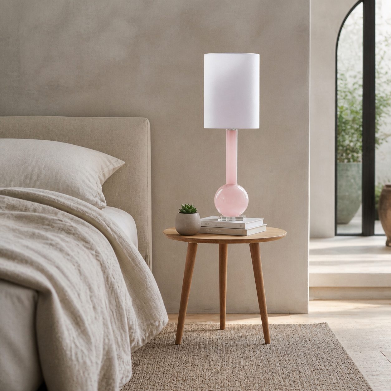 Savara Minimalist Table Lamp - Clean Glass Form with Fabric Shade for Bedrooms