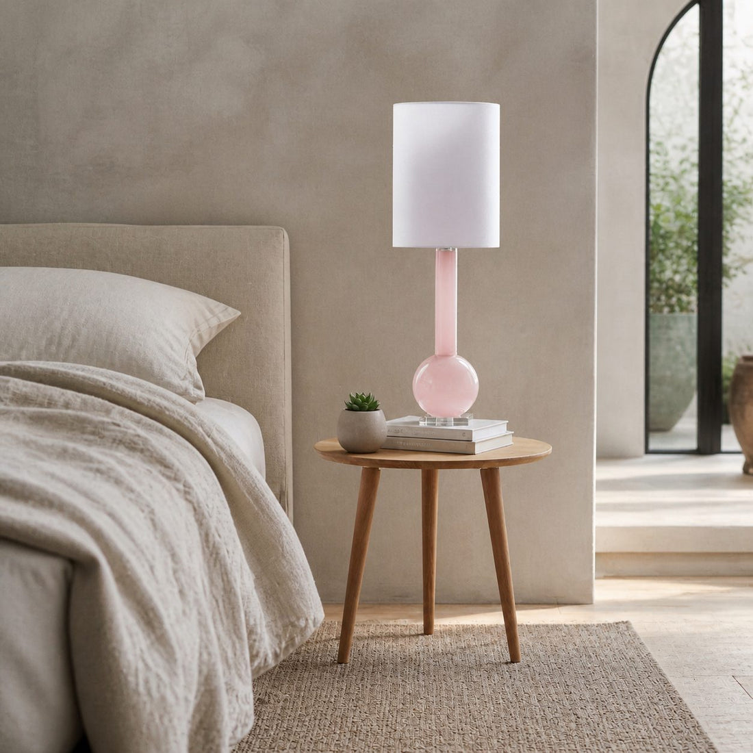 Savara Minimalist Table Lamp - Clean Glass Form with Fabric Shade for Bedrooms