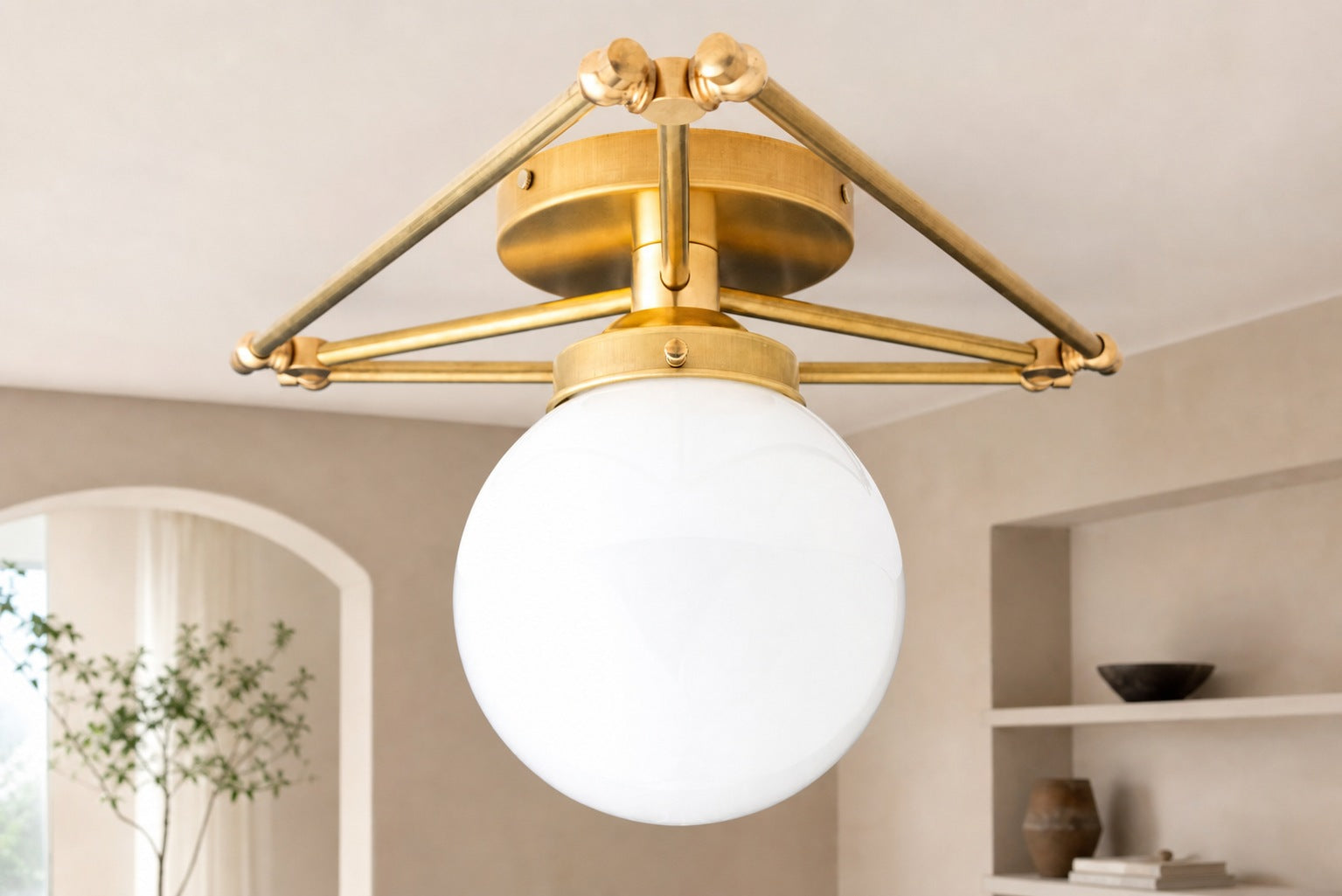 Glorica Glass Geometric Brass Ceiling Lamp - Hand-Blown Globe Design