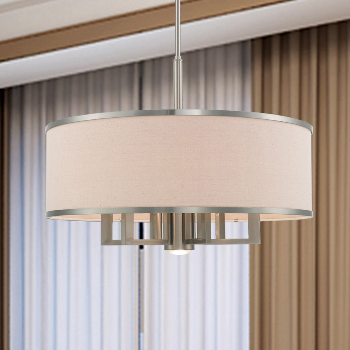 Large Drum Shade Fabric Chandelier For Dining Room