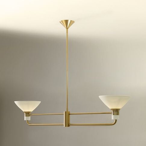 Calvor Linear 2 Light Chandelier - Porcelain Shades and Bronze Finish