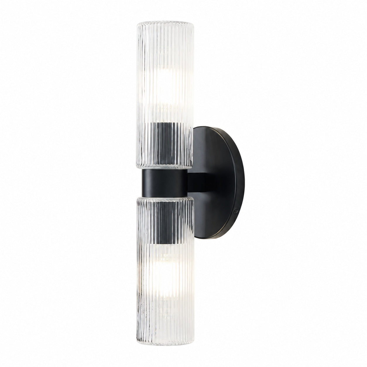 Rivora Fluted Glass Double Short Sconce - Indoor Outdoor Wall Light Elegance