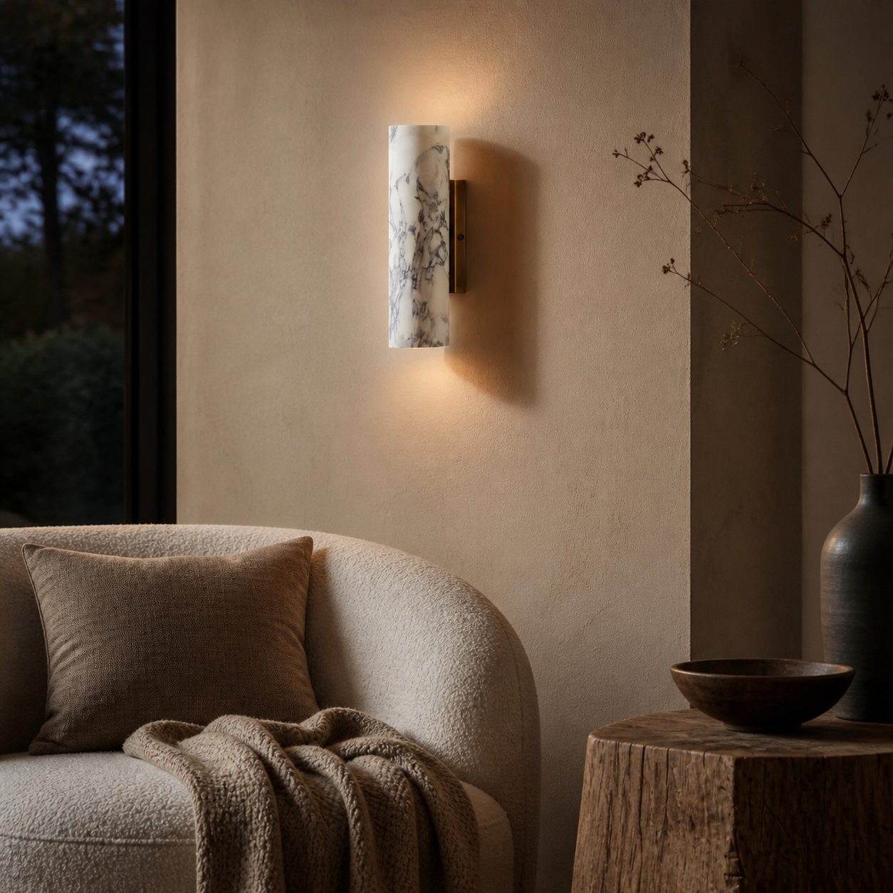 Wolvina Natural Marble Tube Sconce with Sleek Metal Details