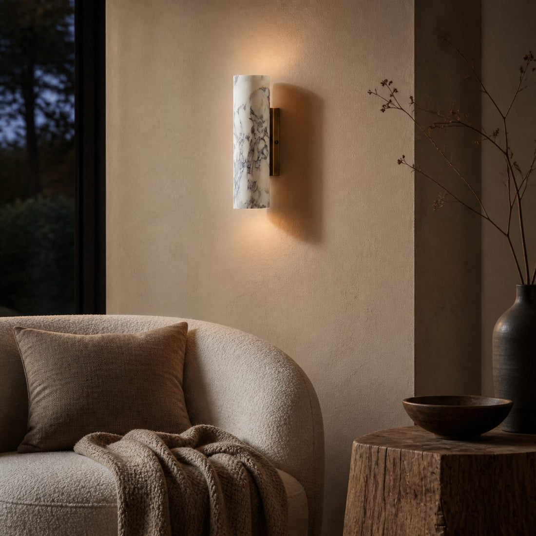 Wolvina Natural Marble Tube Sconce with Sleek Metal Details