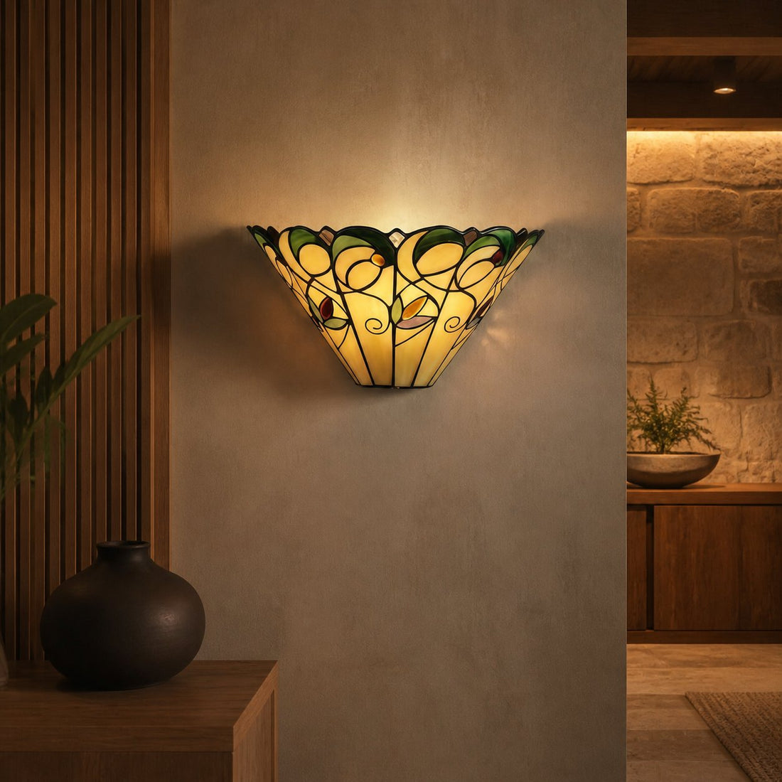 TF Jamelia Art Nouveau Wall Light with Bevelled Glass Shade – Metal Glass Fixture for Hallway or Bedroom