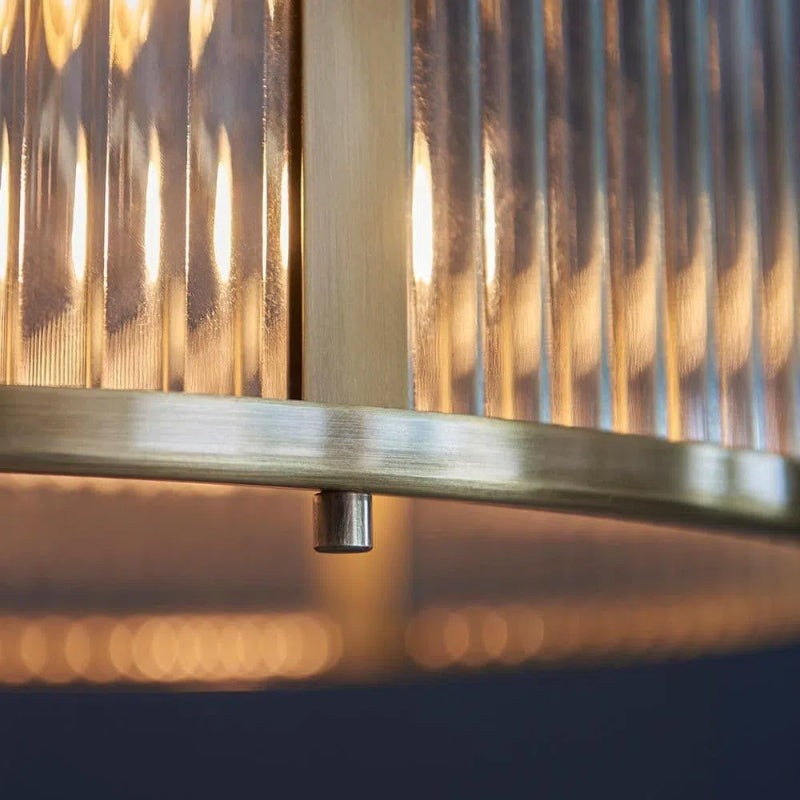 Ribbed Glass Brass Pendant Lamp - Antique Brass Light