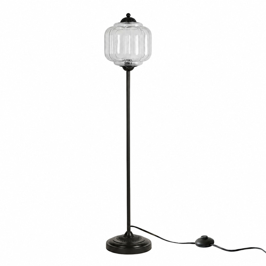 Eloise Textured Glass Pumpkin-Inspired Floor Lamp - Organic Artistry and Retro Style for Living Rooms