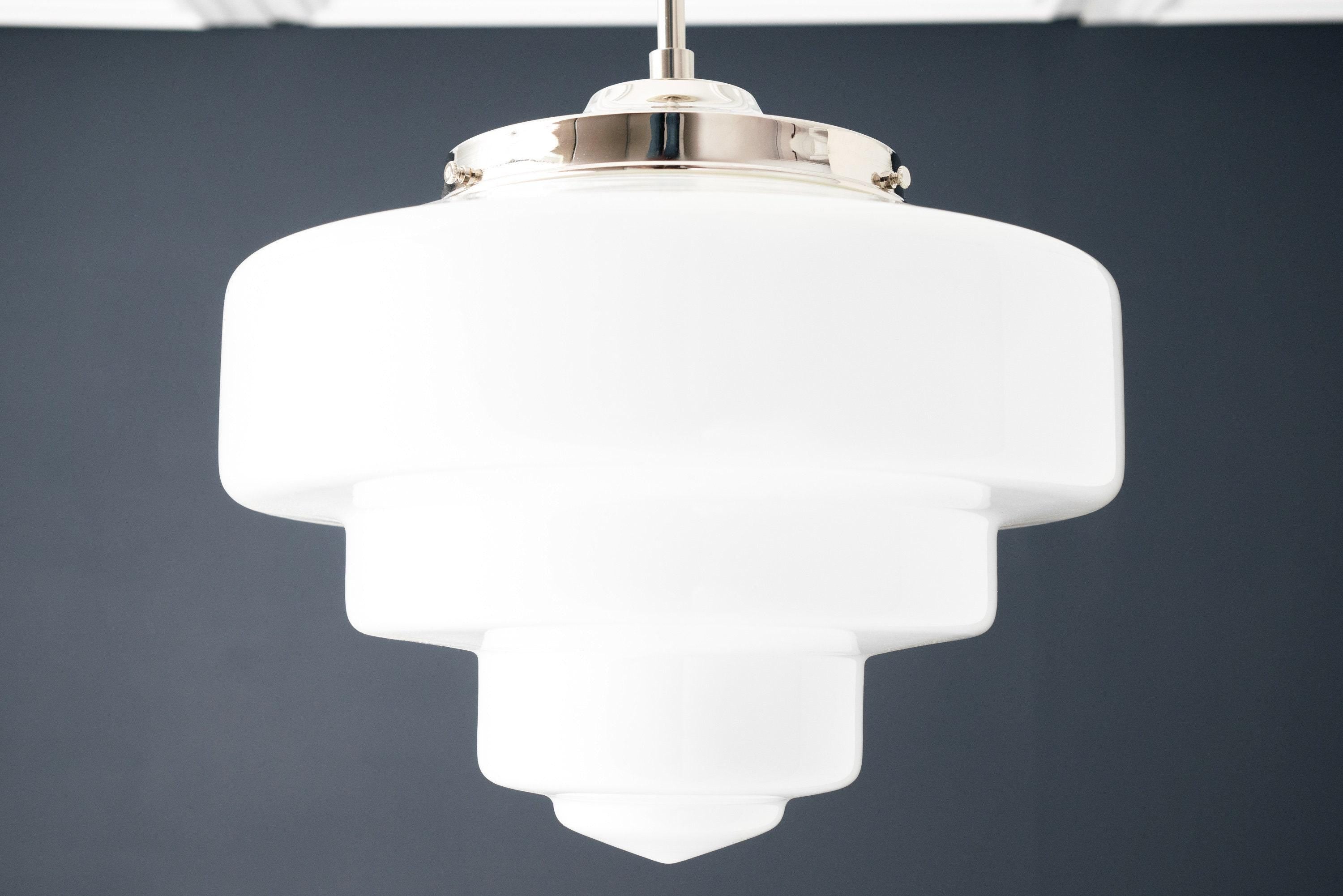 Geotower Glass Brass Pendant Light – Art Deco Opal Globe Ceiling Fixture