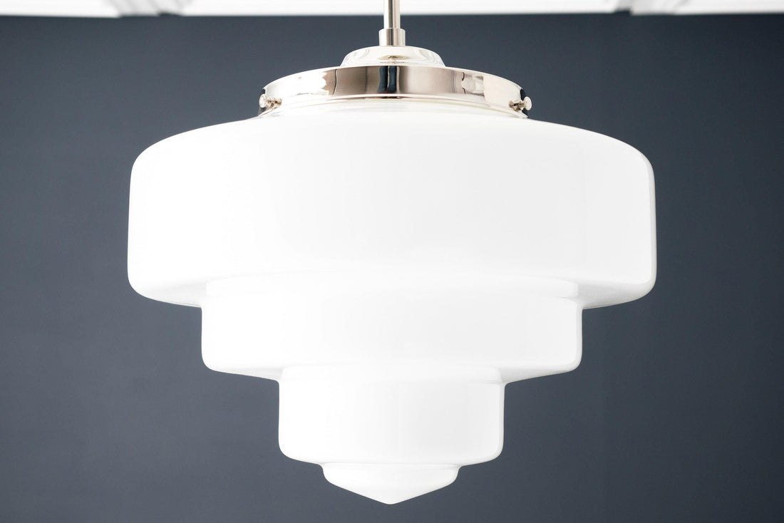 Geotower Glass Brass Pendant Light – Art Deco Opal Globe Ceiling Fixture