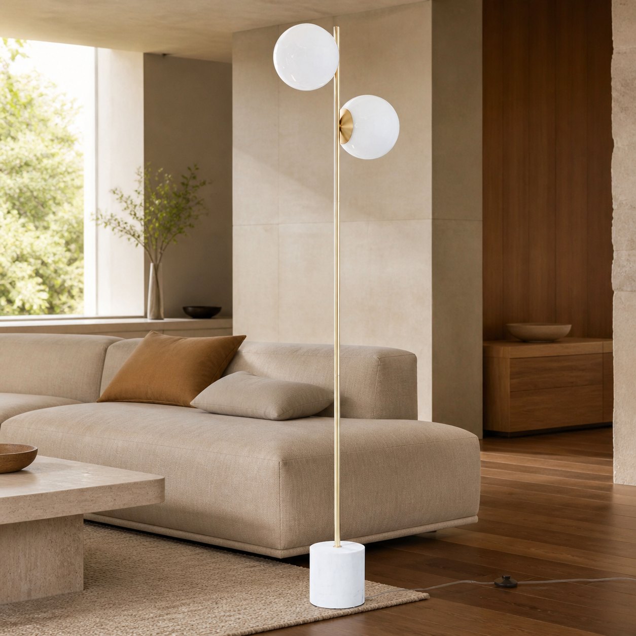 Alessora Sphere Stem Floor Lamp – Metal Frame Marble Base Elegant Lighting