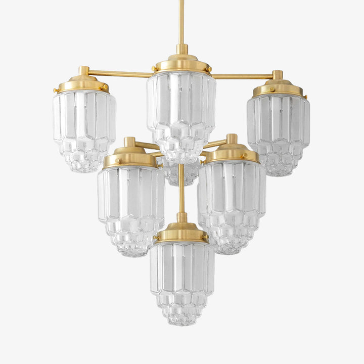 Tierlux Glass Textured Brass Chandelier – Timeless Lighting with Style