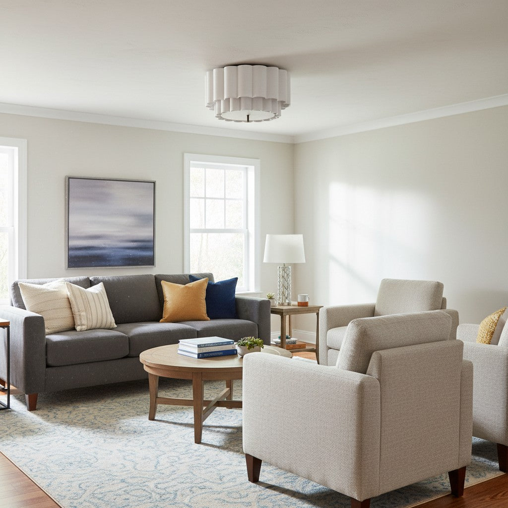 Linbron Flush Lighting - Scalloped Linen Shade and Bronze Finish Modern Ceiling Light for Dining Room