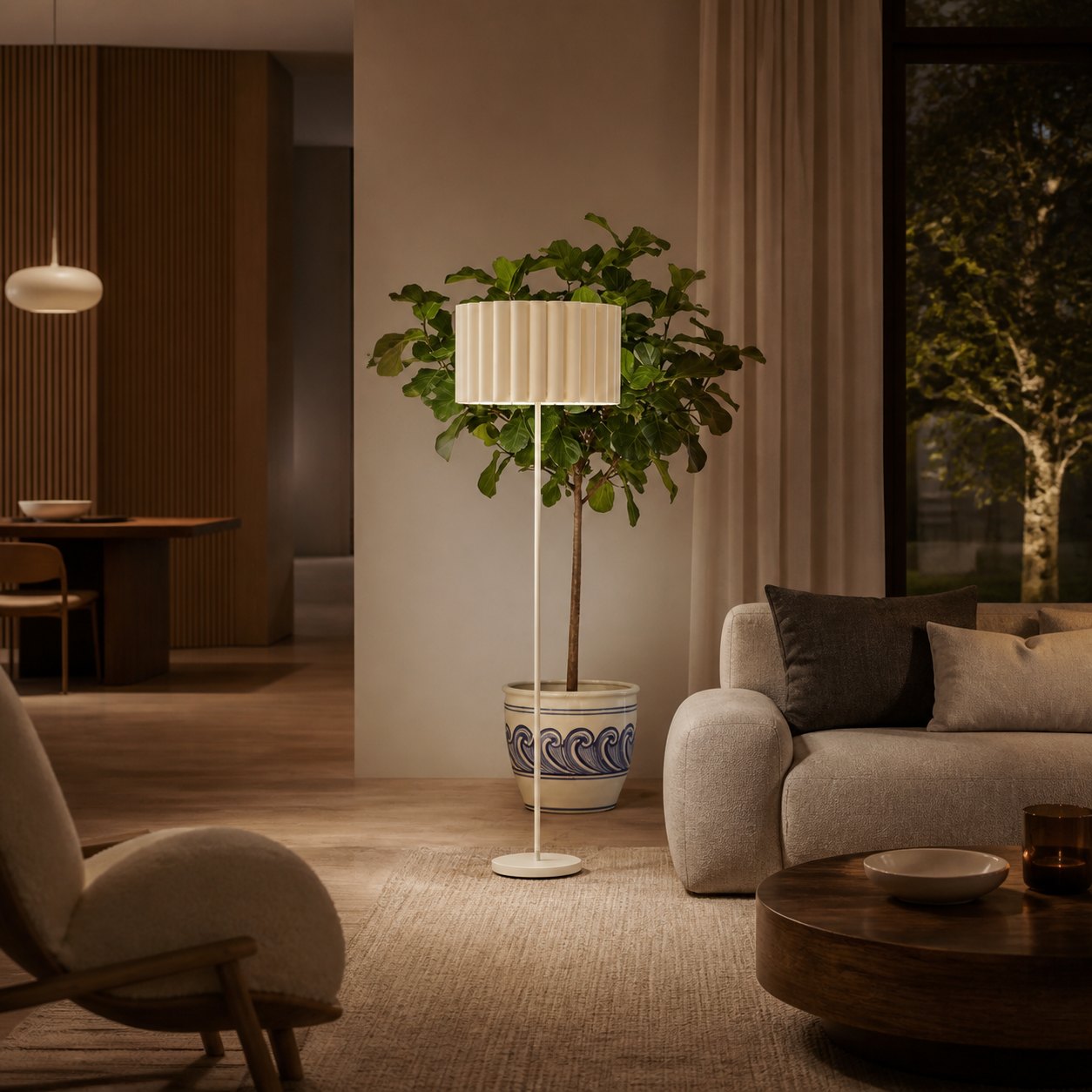 Velura Stand Floor Lamp - Beige Linen Shade and Metal Stand