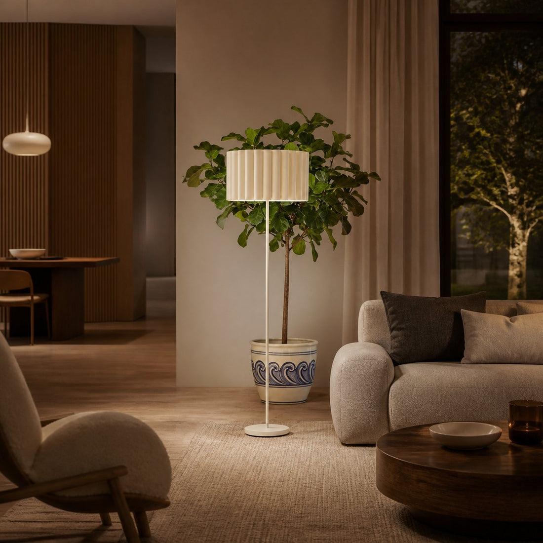 Velura Stand Floor Lamp - Beige Linen Shade and Metal Stand