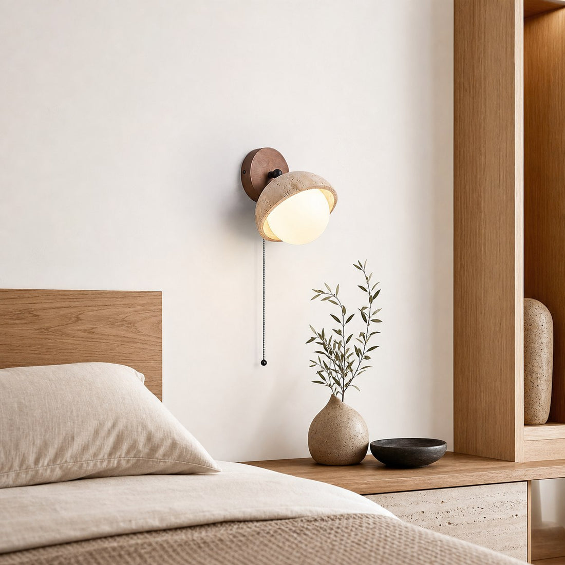 Modern Travertine Wall Lamp – Minimalist Stone Sconce for Bedroom Living Room Hallway