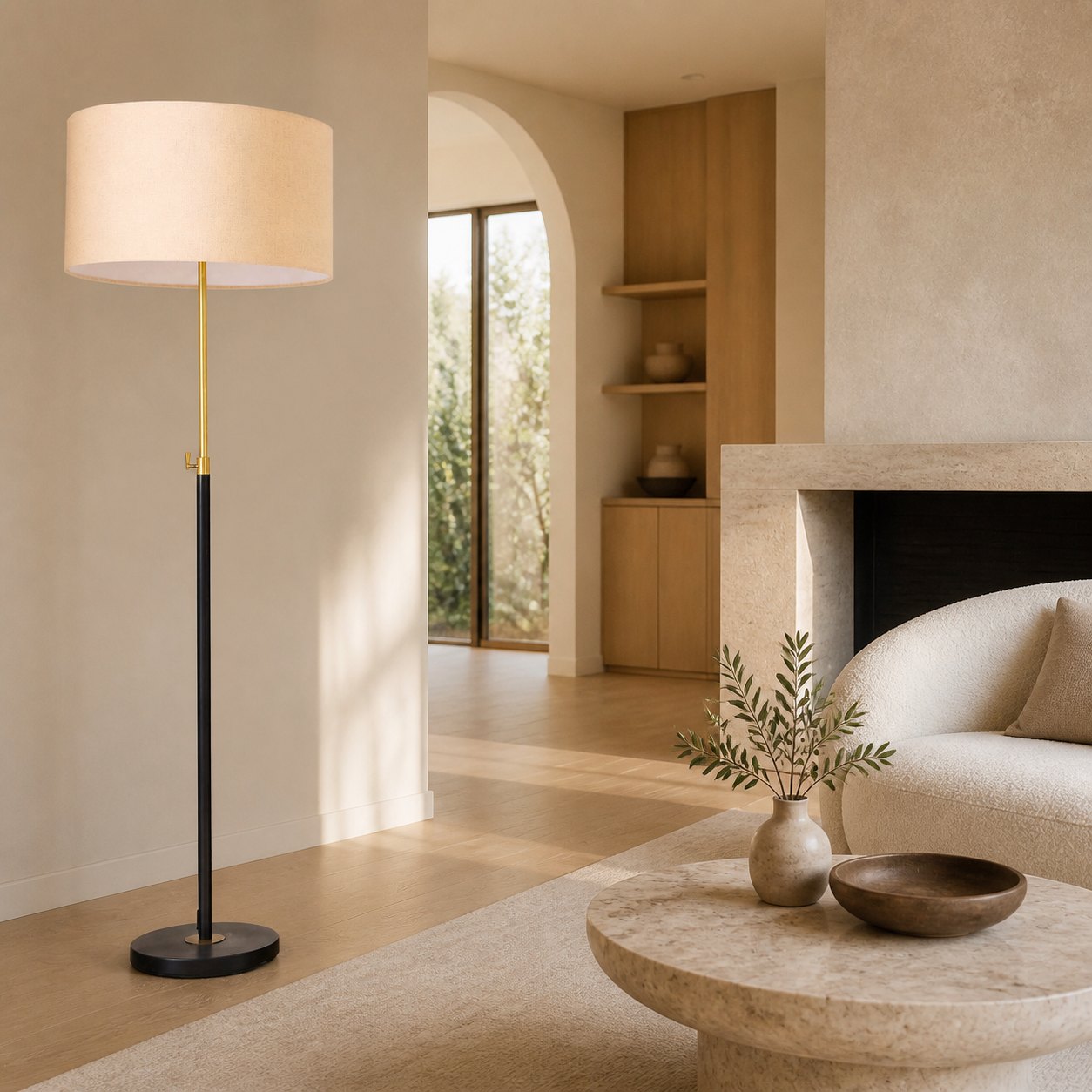 Mavora Adjustable Floor Lamp - Modern Telescoping Light with Linen Shade for Reading