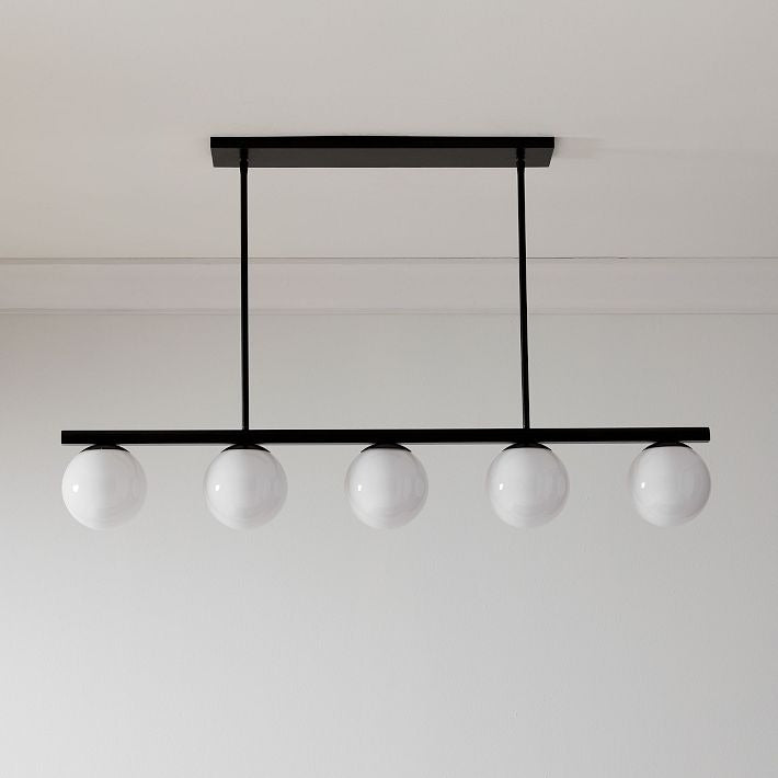 Brelia Elegant Modern Chandelier – Milk-Glass Globes with Metal Beam for Living Spaces