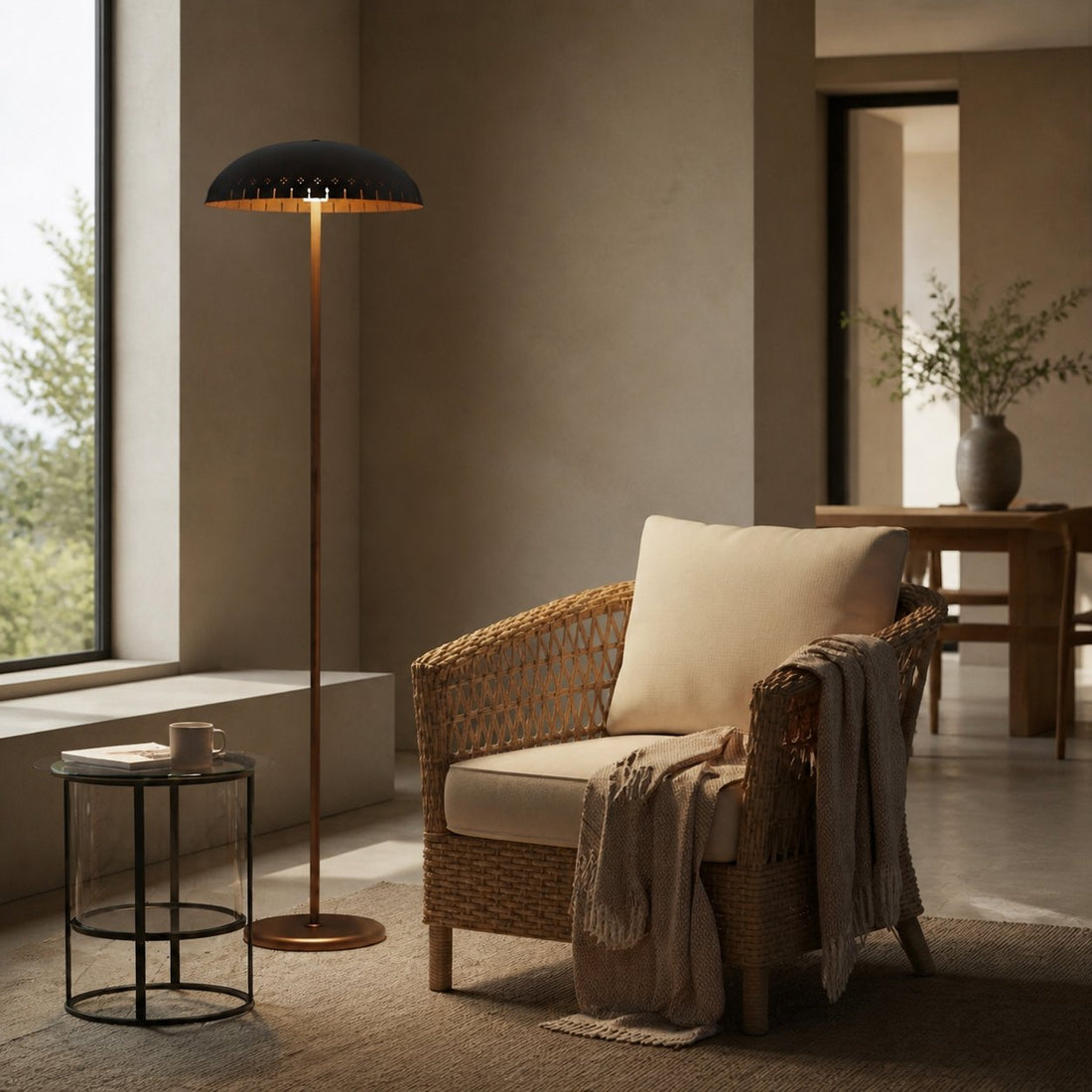 Lustrona Metal Standing Floor Lamp – Modern Half-Dome Shade Accent Light for Home Styling
