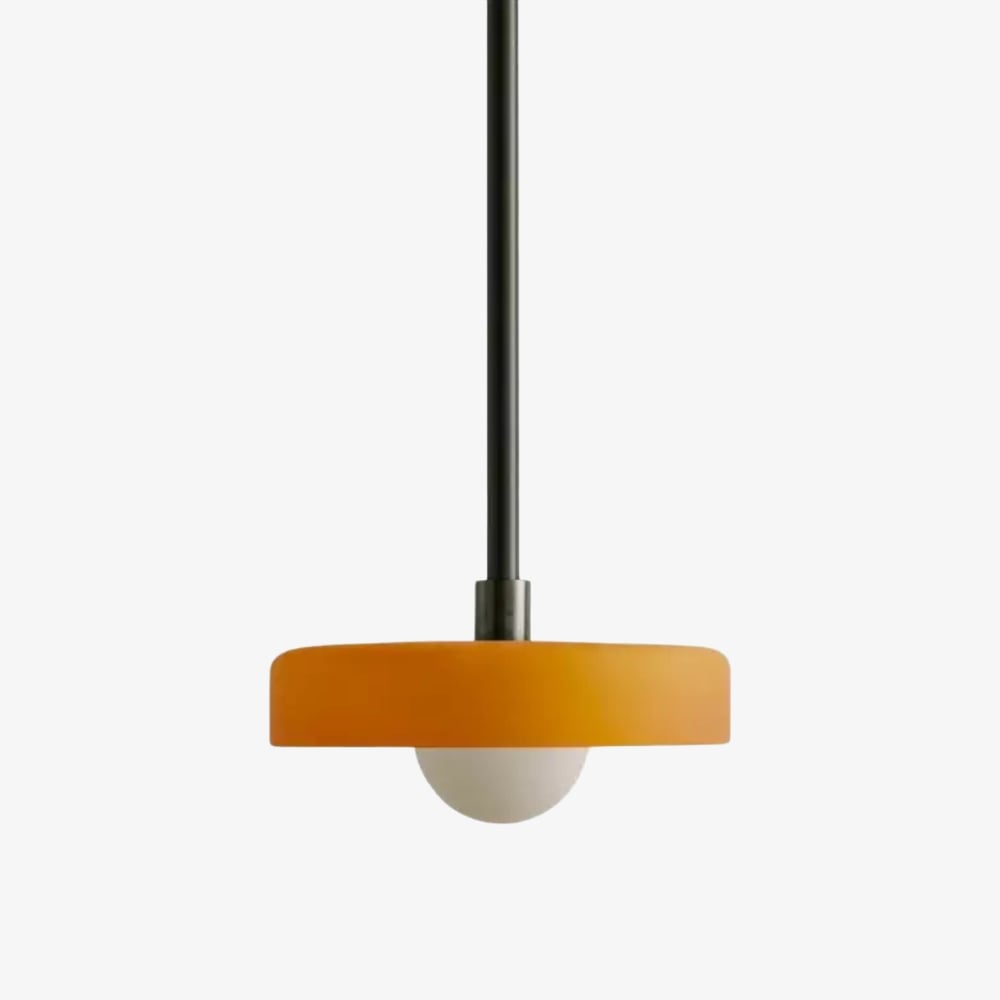Kalo Modern Pendant Light - Sleek Metal Rod and Disc Orb Glass Design