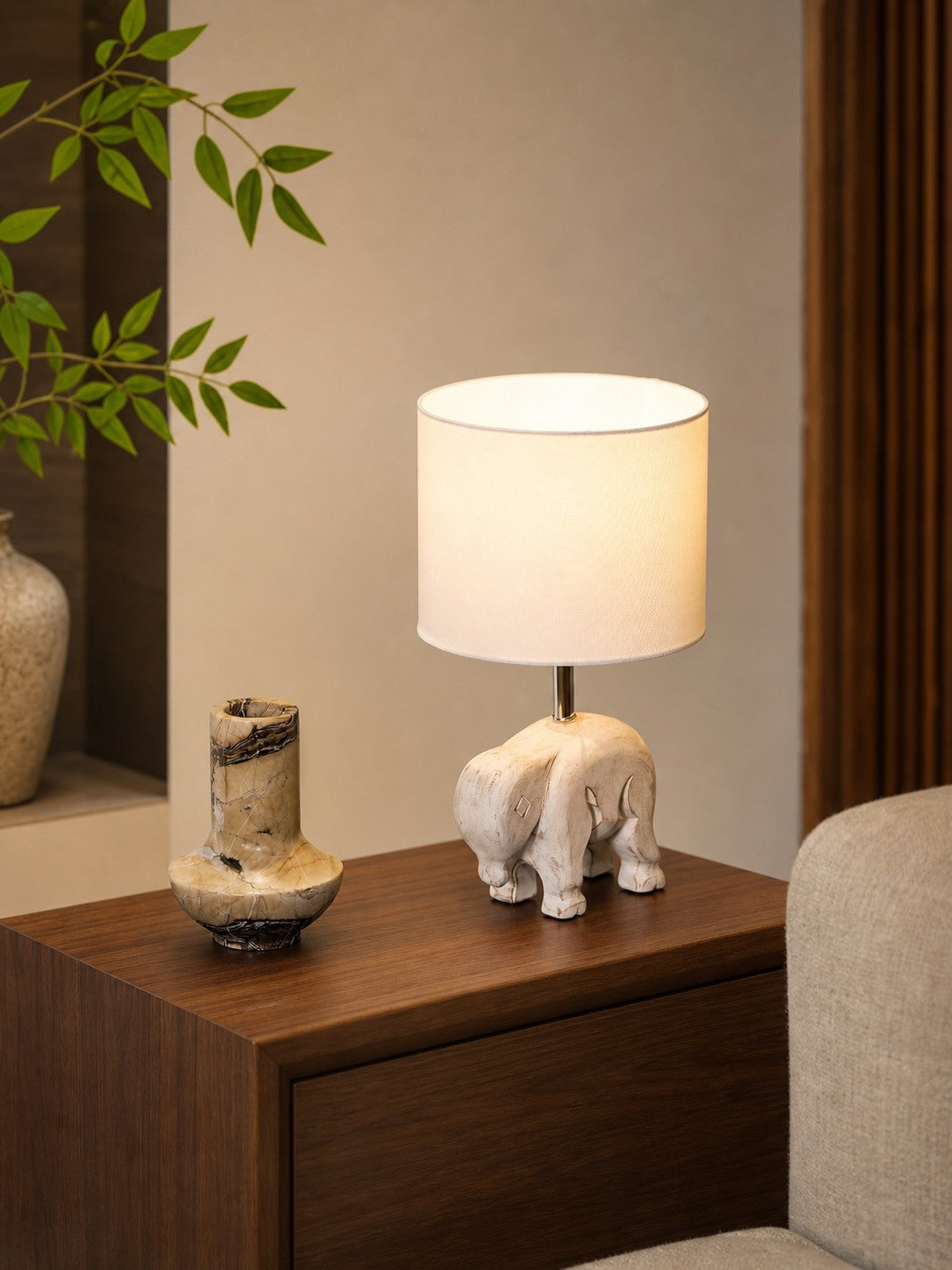 Carved Wood Animal Table Lamp