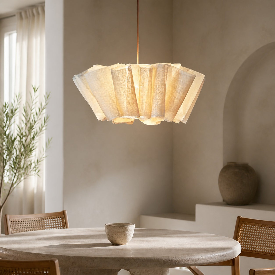 Nordic Linen Pleated  Fabric Pendant Light Lampshade