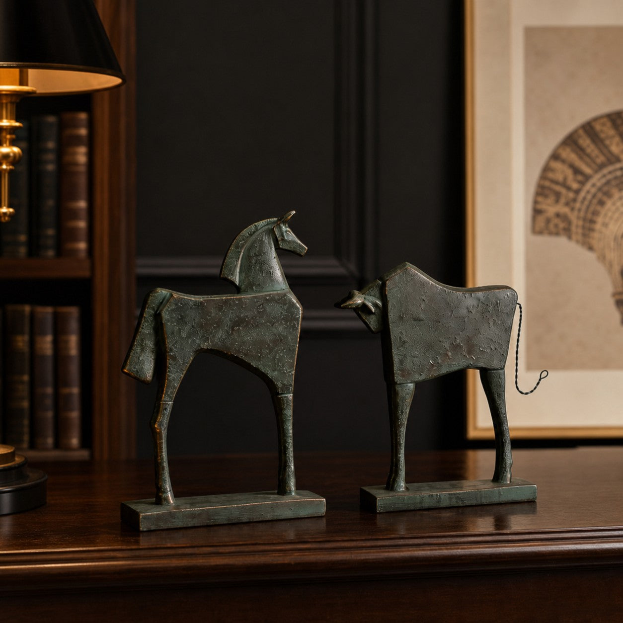 Equora vintage horse and bull resin sculpture detail