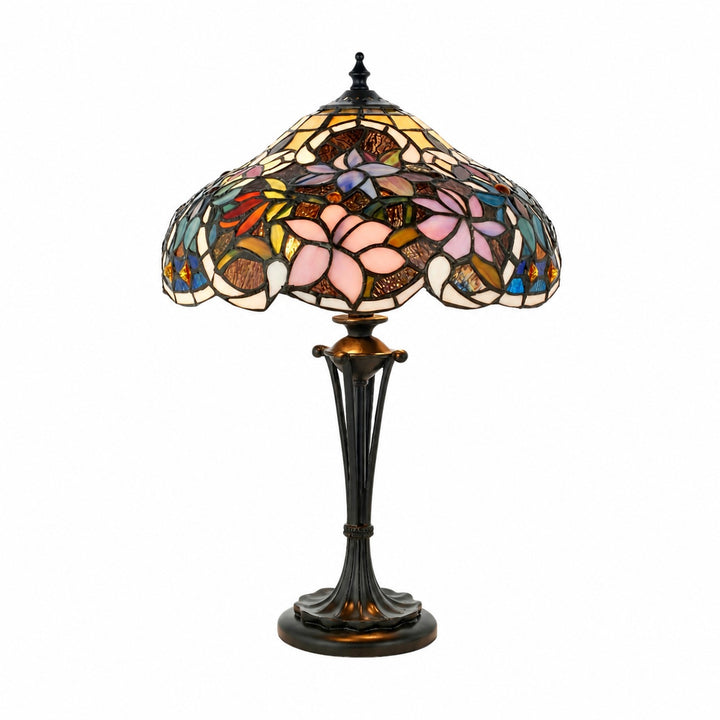 TF Sullivan Tiffany Table Lamp - Floral Stained Glass Design for Bedroom or Living Room