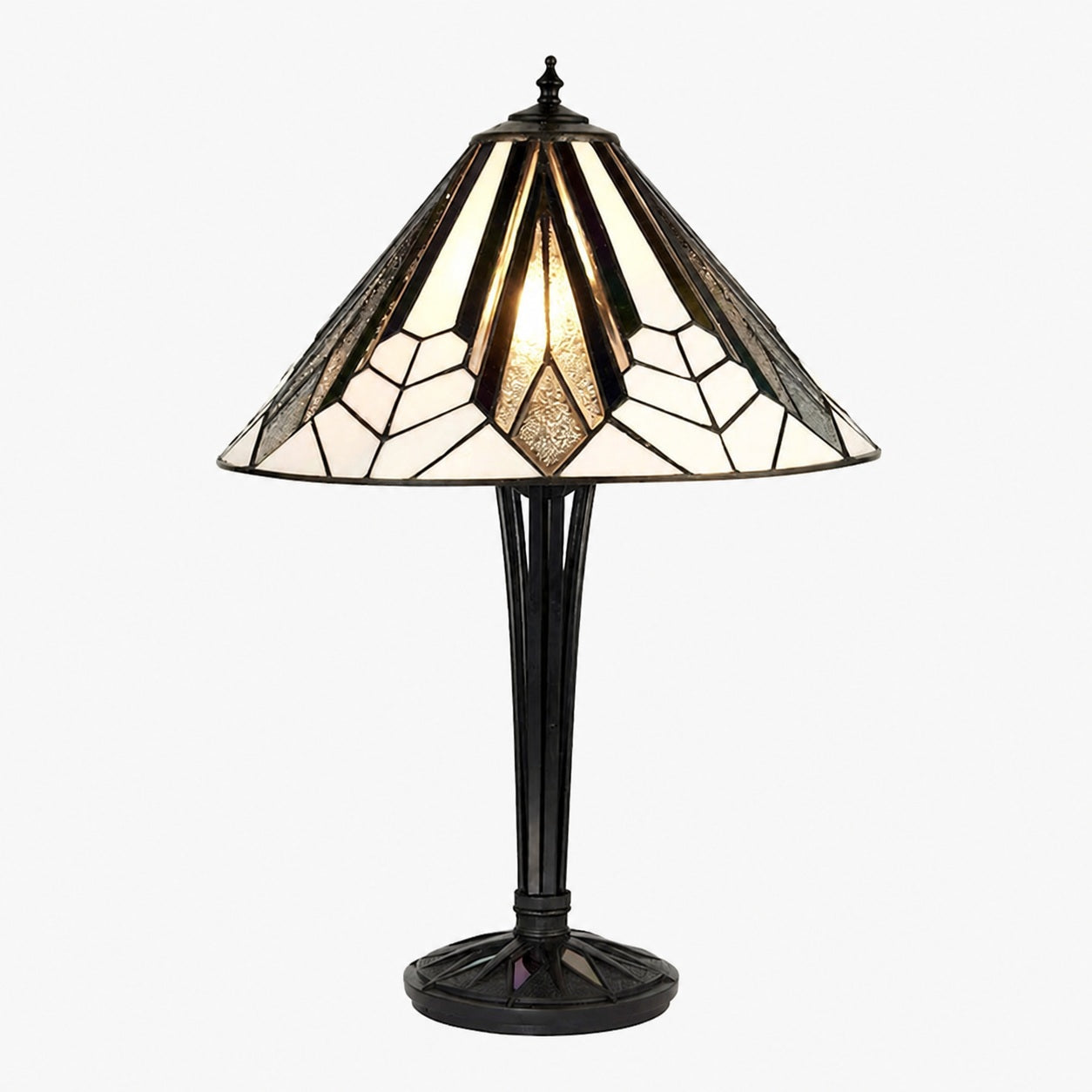 TF Astoria Art Deco Stained-Glass Table Lamp – Bevelled & Iridescent Shade for Bedroom or Living Room