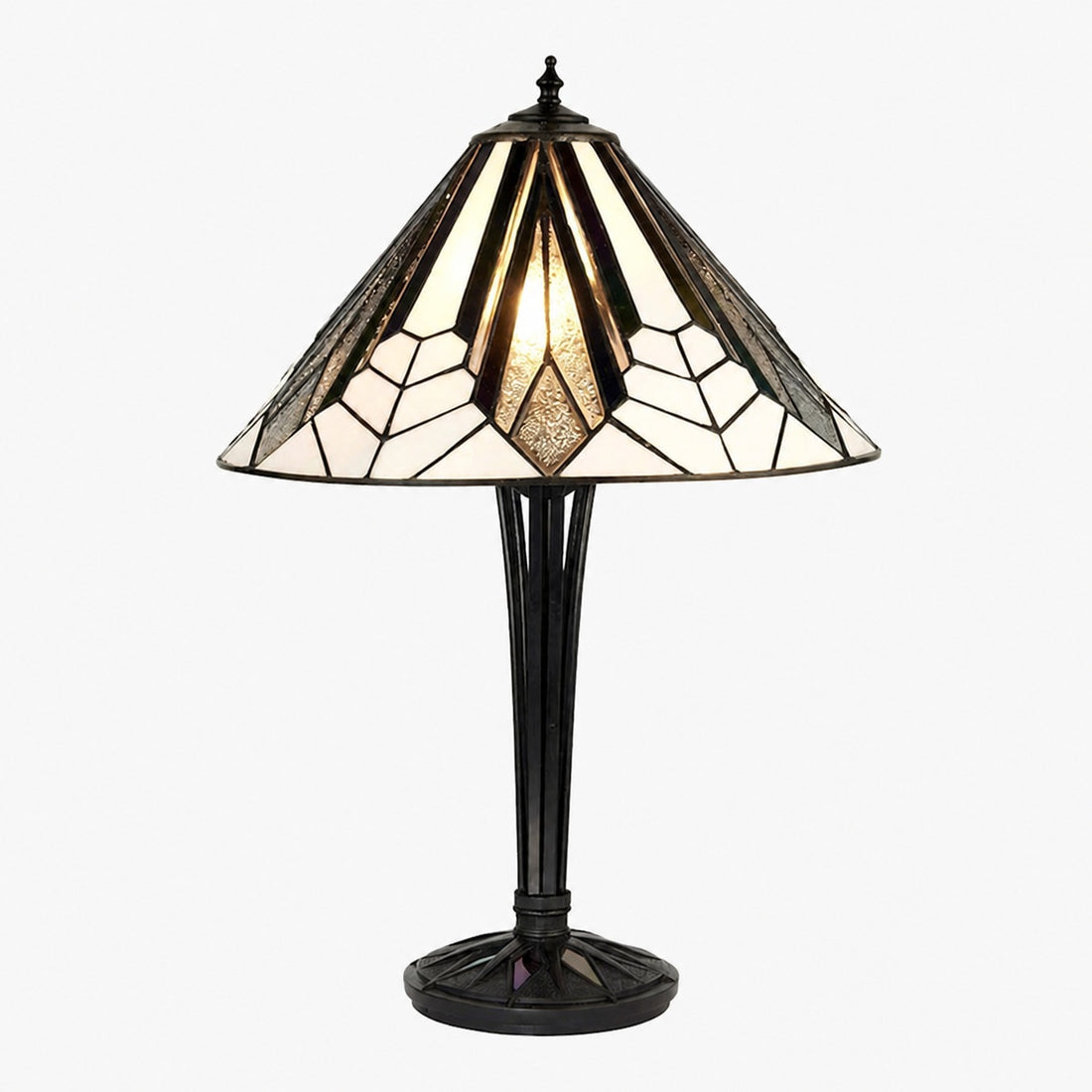 TF Astoria Art Deco Stained-Glass Table Lamp – Bevelled & Iridescent Shade for Bedroom or Living Room