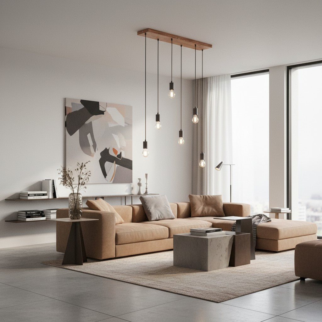 Vornix 6-Light Linear Pendant - Timber Beam Modern Industrial Fixture for Kitchen Island Dining Room