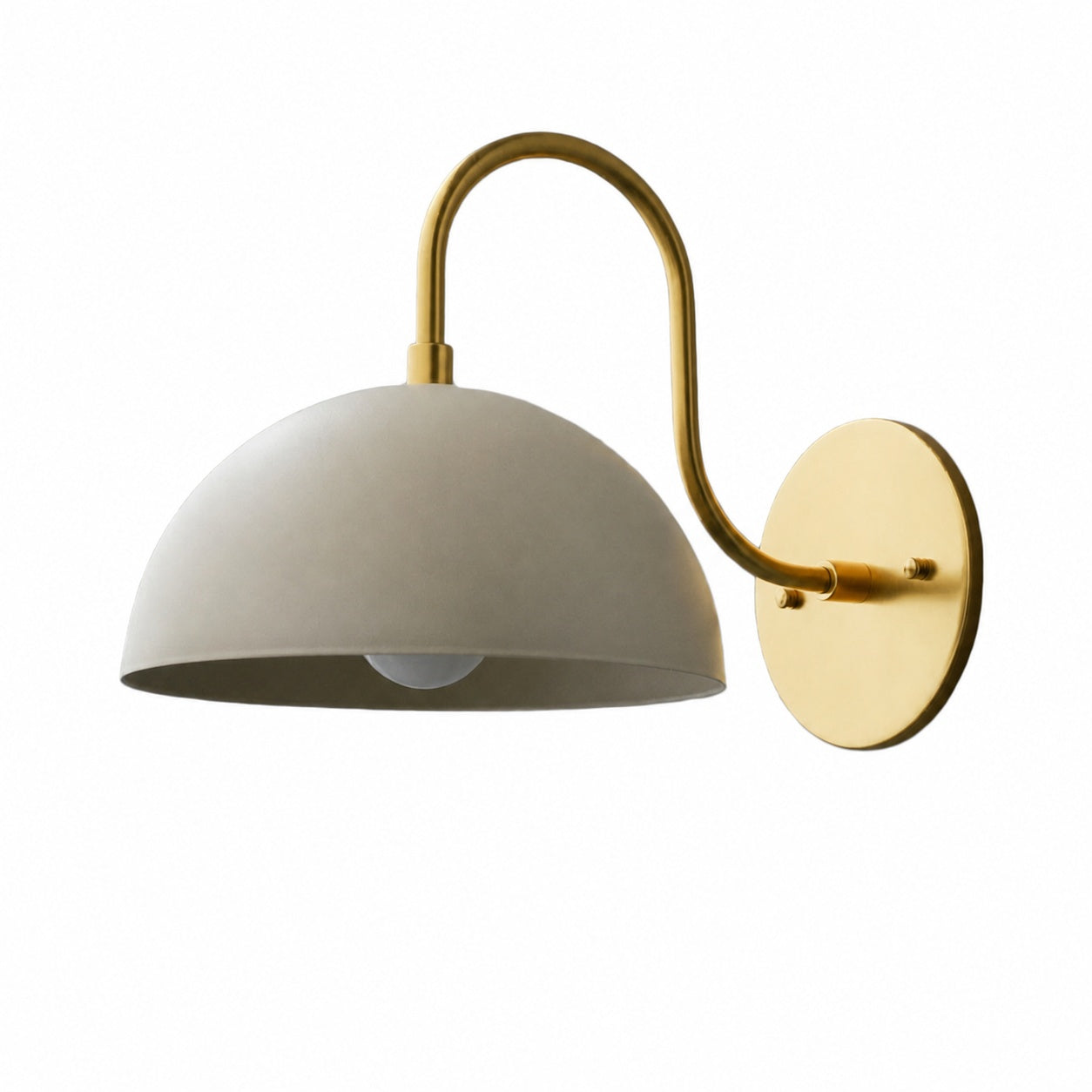 Curva Metal  Industrial Wall Sconce - Curved Brass Arm - Hammered Dome Light Fixture