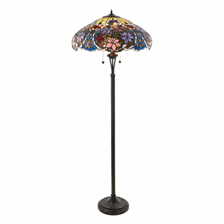 TF Sullivan Tiffany Floor Lamp - Floral Stained Glass Design for Study or Living Room