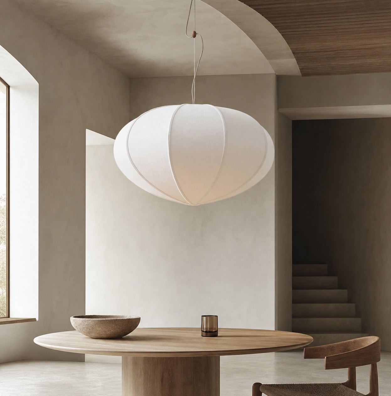 Alvian Pendant Light - Linen Shade with Adjustable Height for Cozy Dining