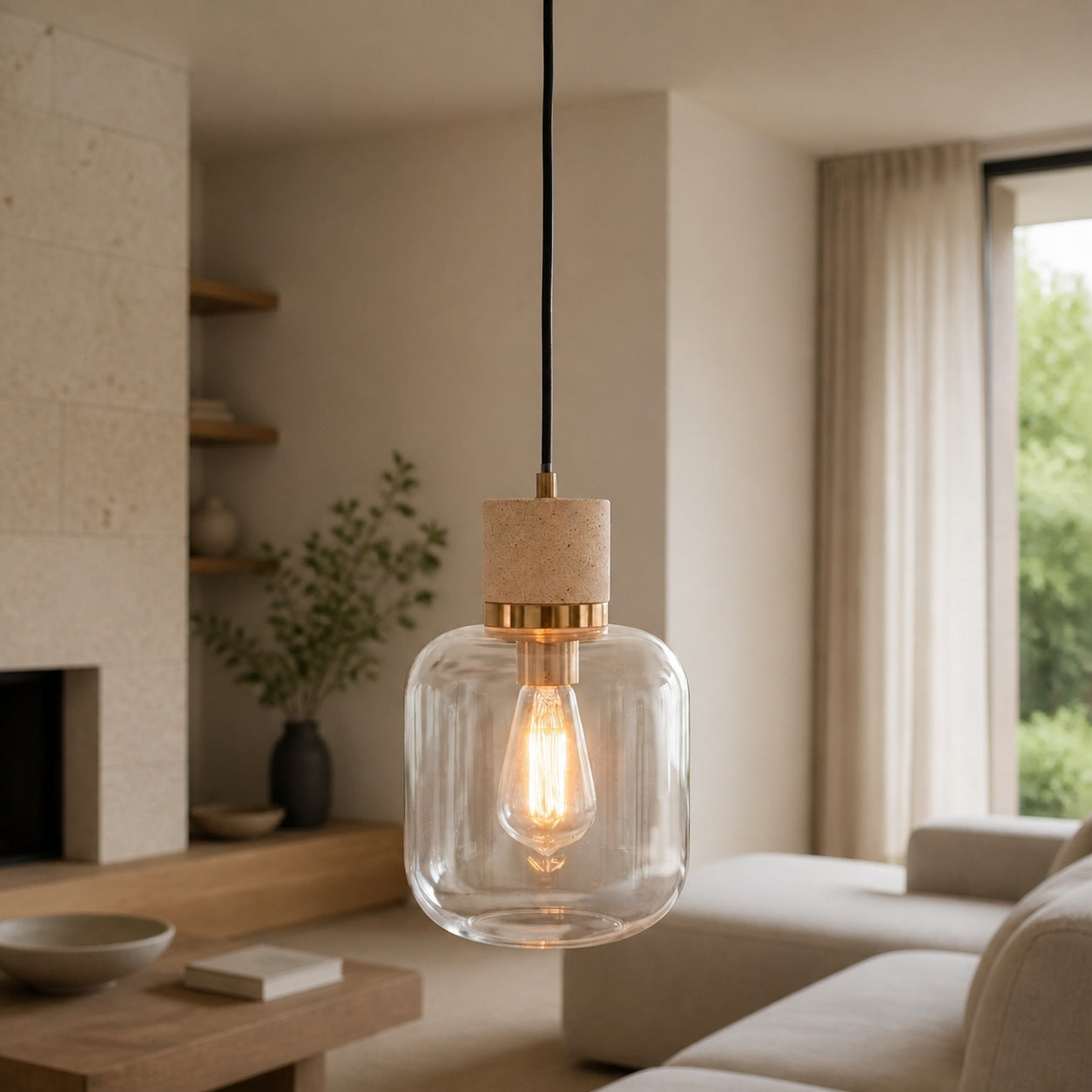 Korlisse Natural Stone and Glass Pendant Light – Stylish Lamp for Lounge or Living Room