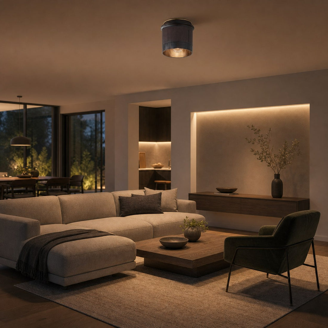 Vintage Industrial Ceiling Light - Black Metal Flush Mount