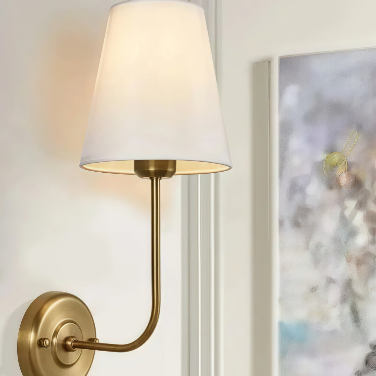 Rustic Cone Shape Fabric Wall Sconce – Antique Brass Metal Accent Light