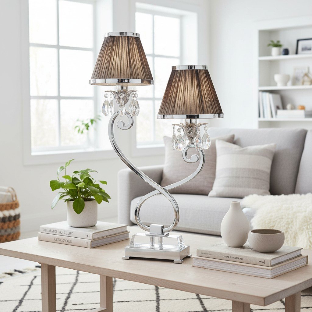 Talonis Double Table Lamp – Dual Shades and Metal Base for Bedroom and Living Room