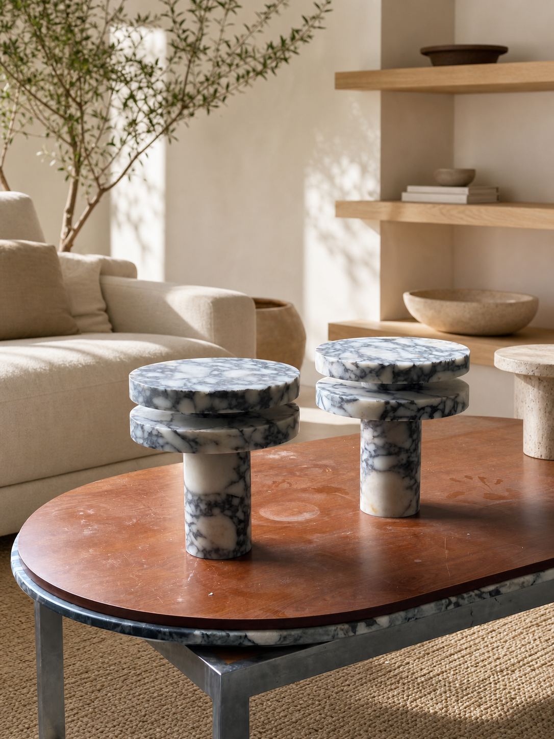 Modern Sculptural Table Lamp with Cylindrical Base Design for Bedroom Bedside and Living Room Use