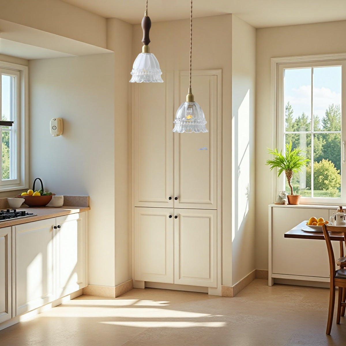 Jellyfish Flower Glass Pendant Light – Walnut & Antique Brass Style