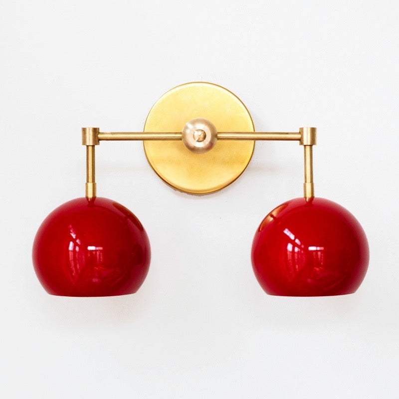 Red Wall Sconce - Double Ball Shades Bathroom Wall Light