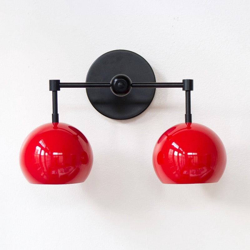 Red Wall Sconce - Double Ball Shades Bathroom Wall Light