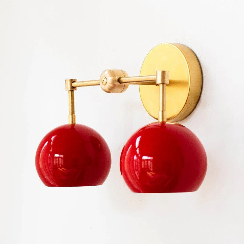 Red Wall Sconce - Double Ball Shades Bathroom Wall Light
