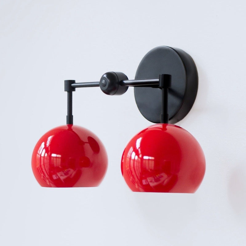 Red Wall Sconce - Double Ball Shades Bathroom Wall Light
