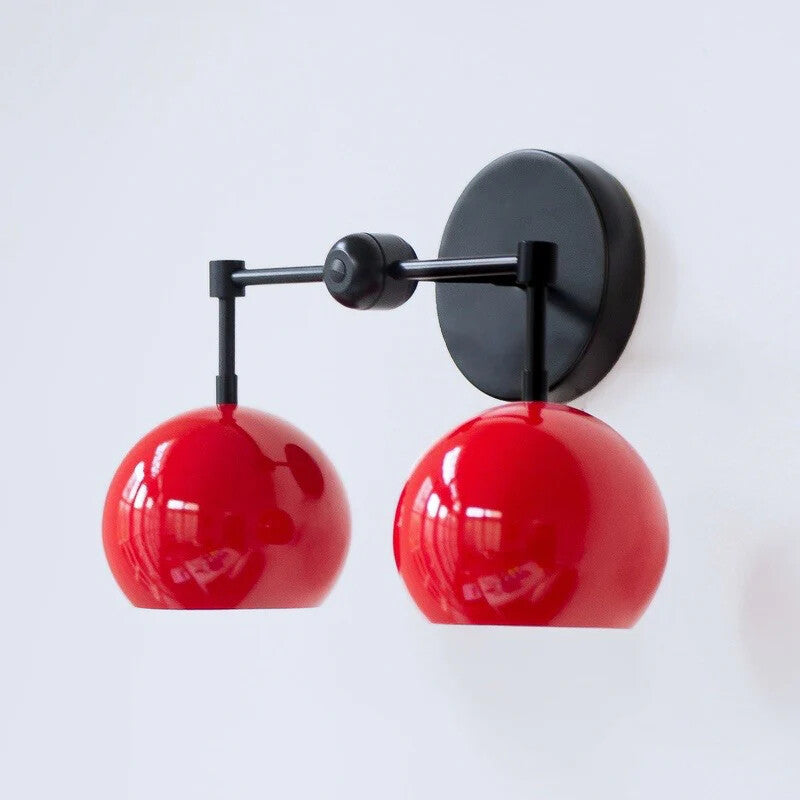 Red Wall Sconce - Double Ball Shades Bathroom Wall Light