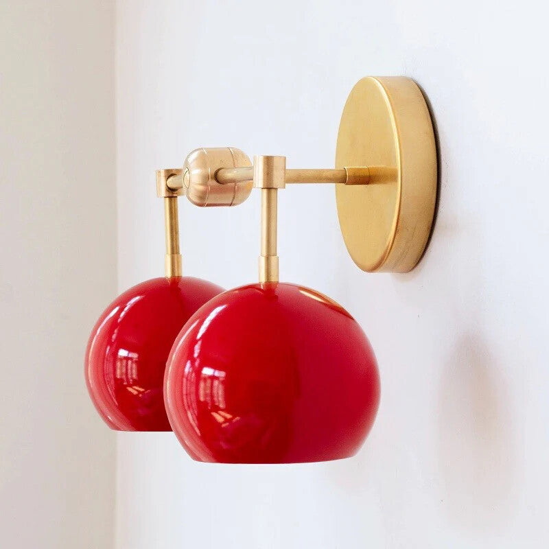 Red Wall Sconce - Double Ball Shades Bathroom Wall Light